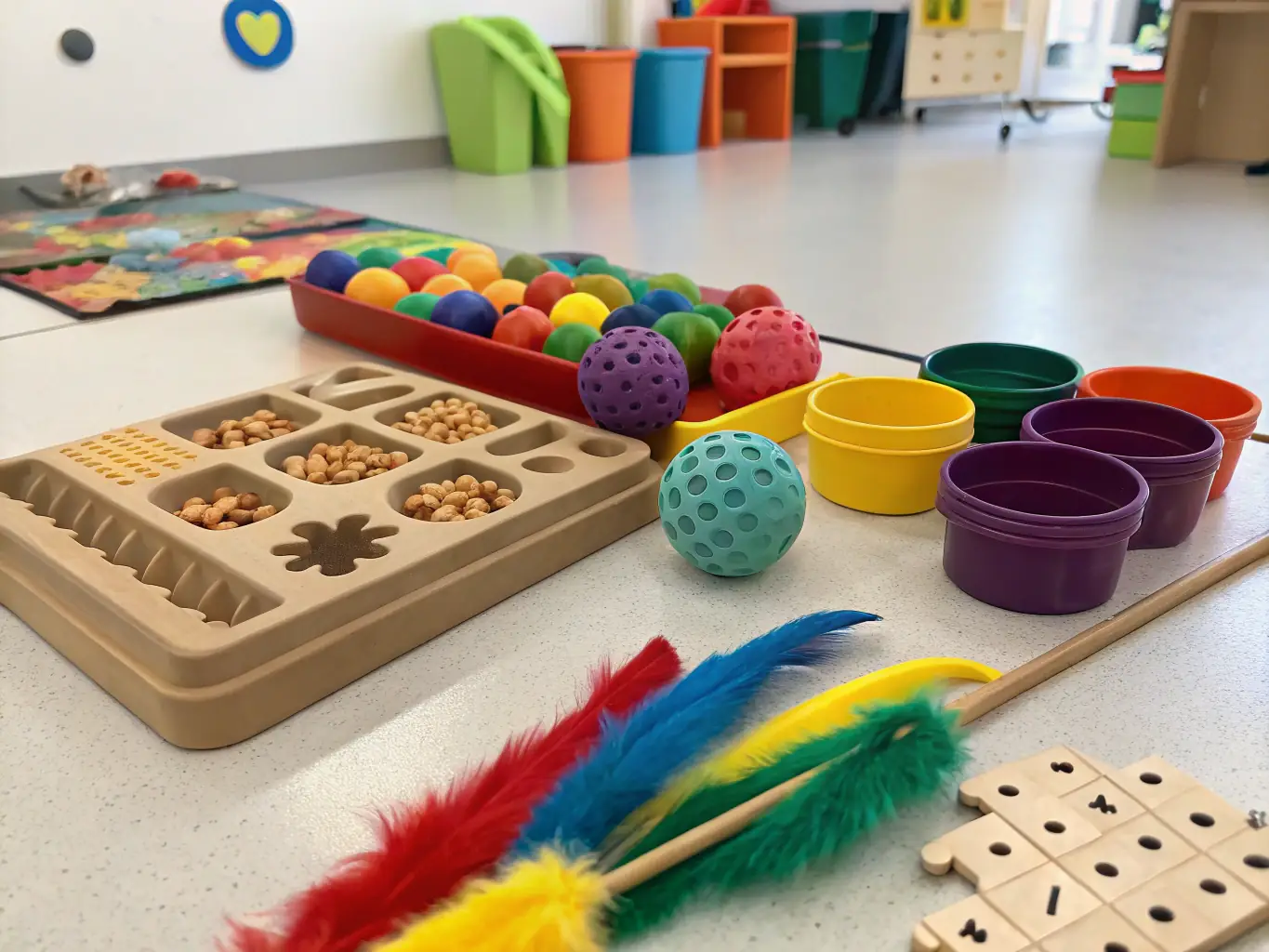 An assortment of eco-friendly pet toys made from sustainable materials like recycled plastic and natural rubber, showcasing their durability and safety.